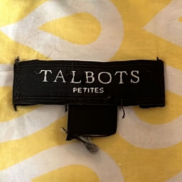 Talbots | Yellow Teardrop Cotton Button Down Roll Tab Blouse | PXL - Picture 6 of 12